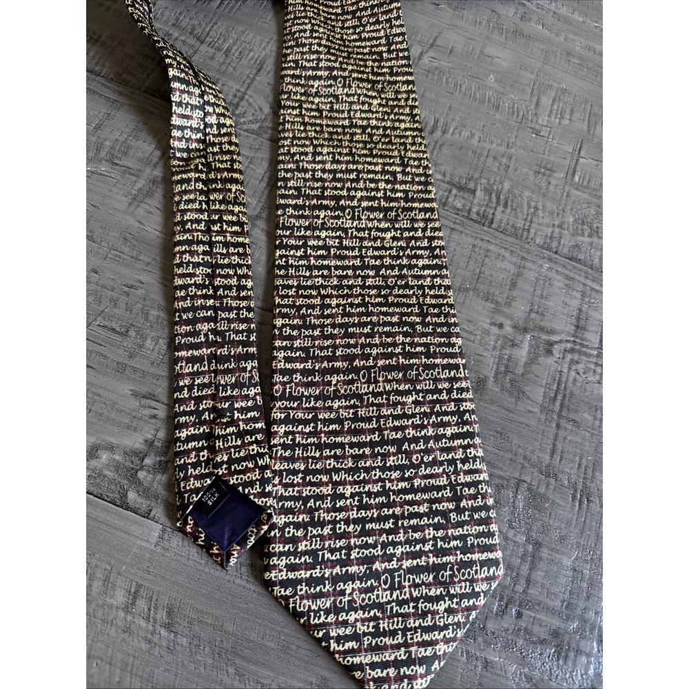 Flower of Scotland Lyrics Silk Tie Black Red Tartan Plaid Script Poem Mens
